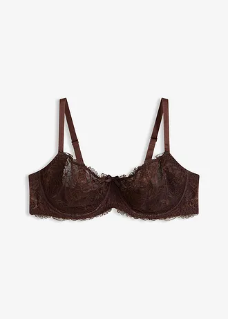Soutien-gorge semi-rembourré à armatures et dentelle, Couleur: marron foncé