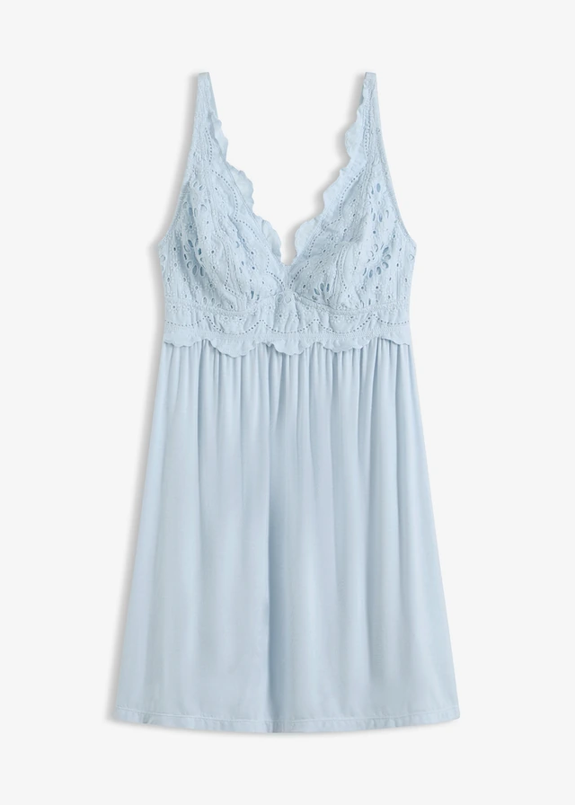 Slipdress van viscose met broderie anglaise