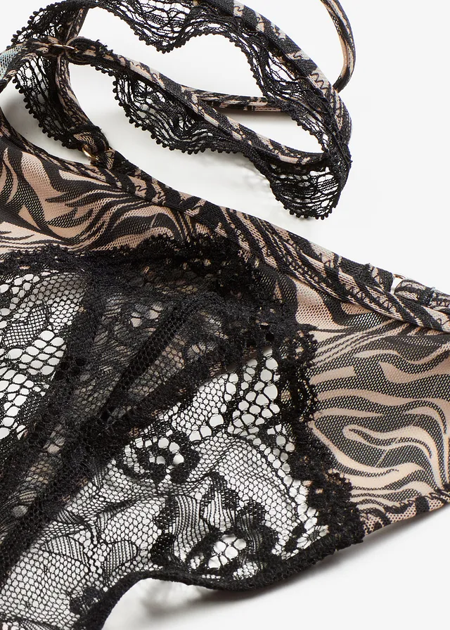 Chilot tanga string cu plasă cu imprimeu • negru-bej mat zebră • magazin bonprix
