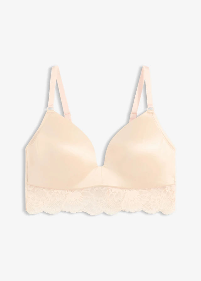 Soutien-gorge à coques et dentelle, sans armatures, Couleur: beige nacré