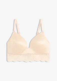 Vystužená podprsenka bez kostíc, s decentnou čipkou • perlovo béžová • obchod bonprix
