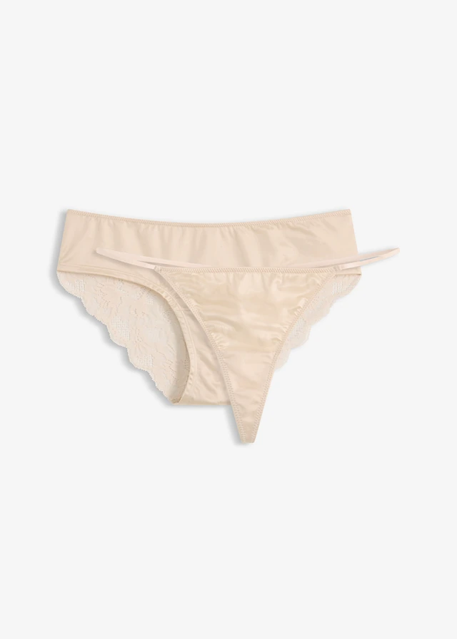Shorty + string tanga avec dentelle (ens. 2 pces), Couleur: beige nacré