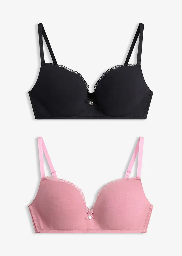 Push up bh zonder beugels met katoen (set van 2), Kleur: zwart + mauve