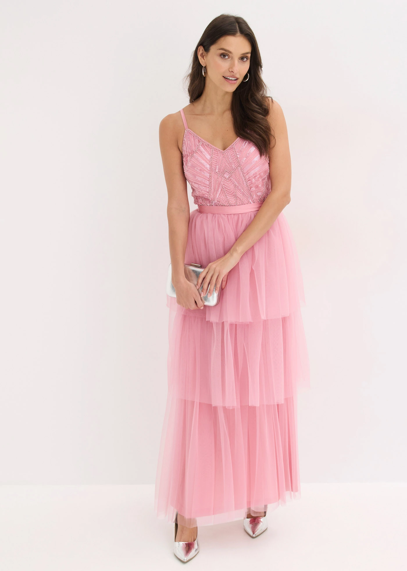 Robe de soirée avec haut en dentelle et jupe en tulle fin • orchidée fumé • Boutique bonprix