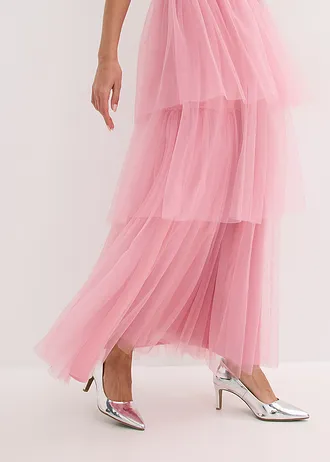 Robe de soirée avec haut en dentelle et jupe en tulle fin • orchidée fumé • Boutique bonprix