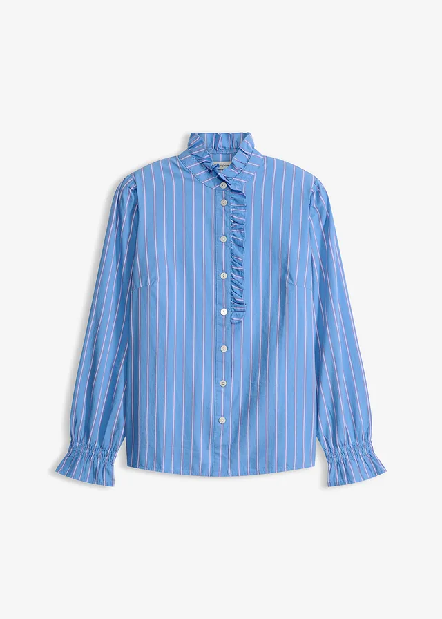 Blouse en popeline à col volanté