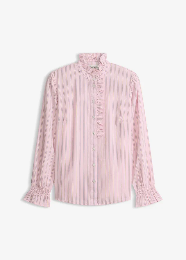 Popeline blouse met rucheskraag