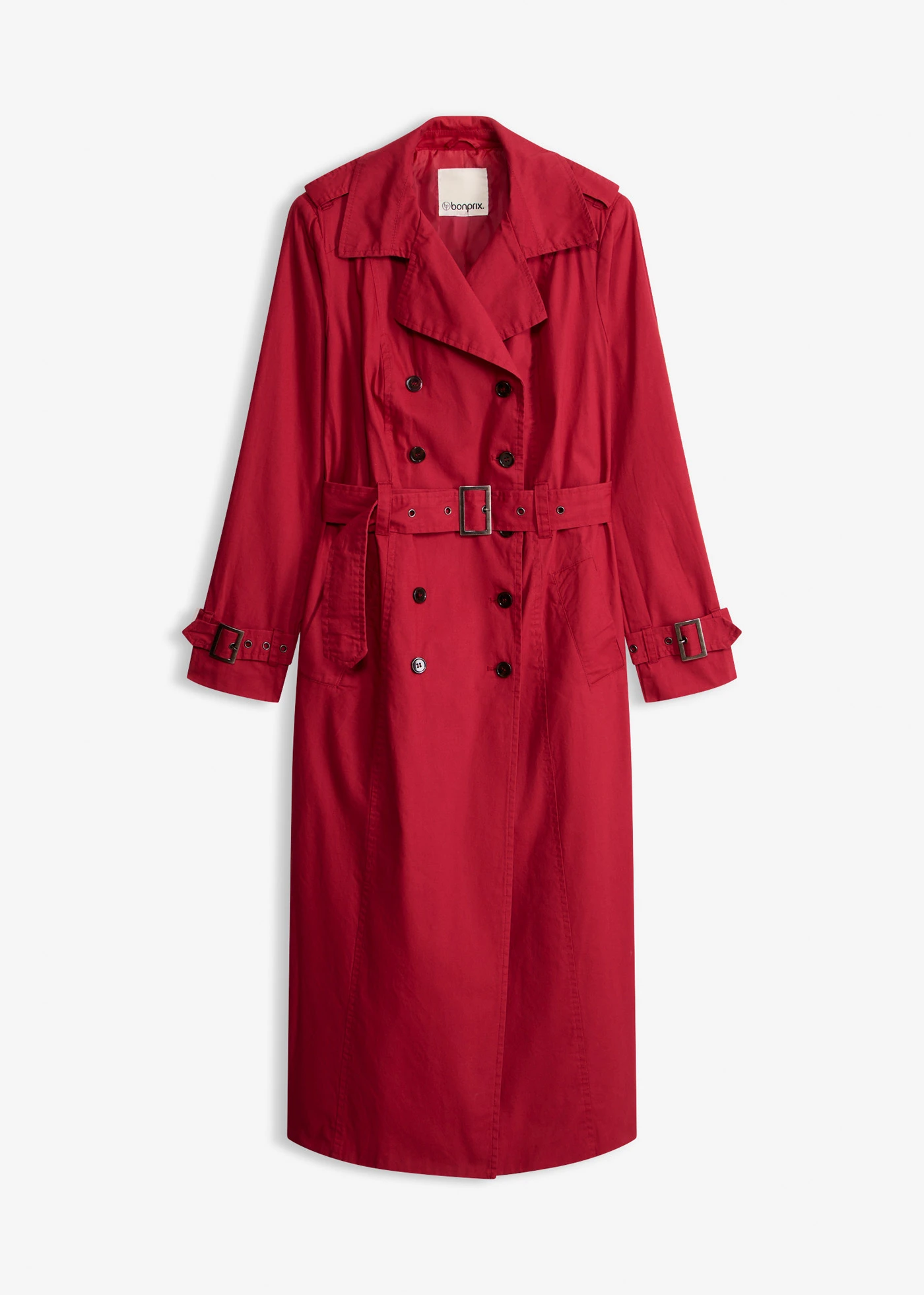 Trench-coat long ceinturé à la taille • rouge cerise • Boutique bonprix