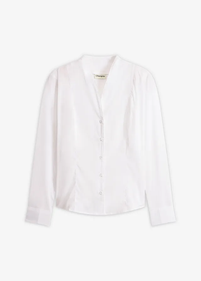 Popeline stretch blouse met kelkvormige kraag en licht transparant