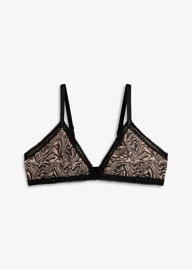 Soutien-gorge triangle sans armatures, en mesh imprimé, Couleur: noir/zèbre