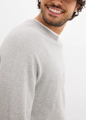 Pull en fine maille à col double • gris clair chiné • Boutique bonprix