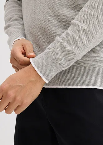 Svetr z jemné pleteniny, s dvojitým límcem • světle šedý melír • bonprix obchod