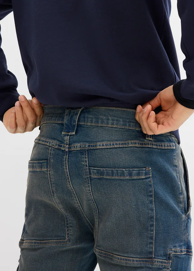 Jean droit extensible, poches cargo, regular • bleu denim-beige foncé used • product-page.page-title-suffix