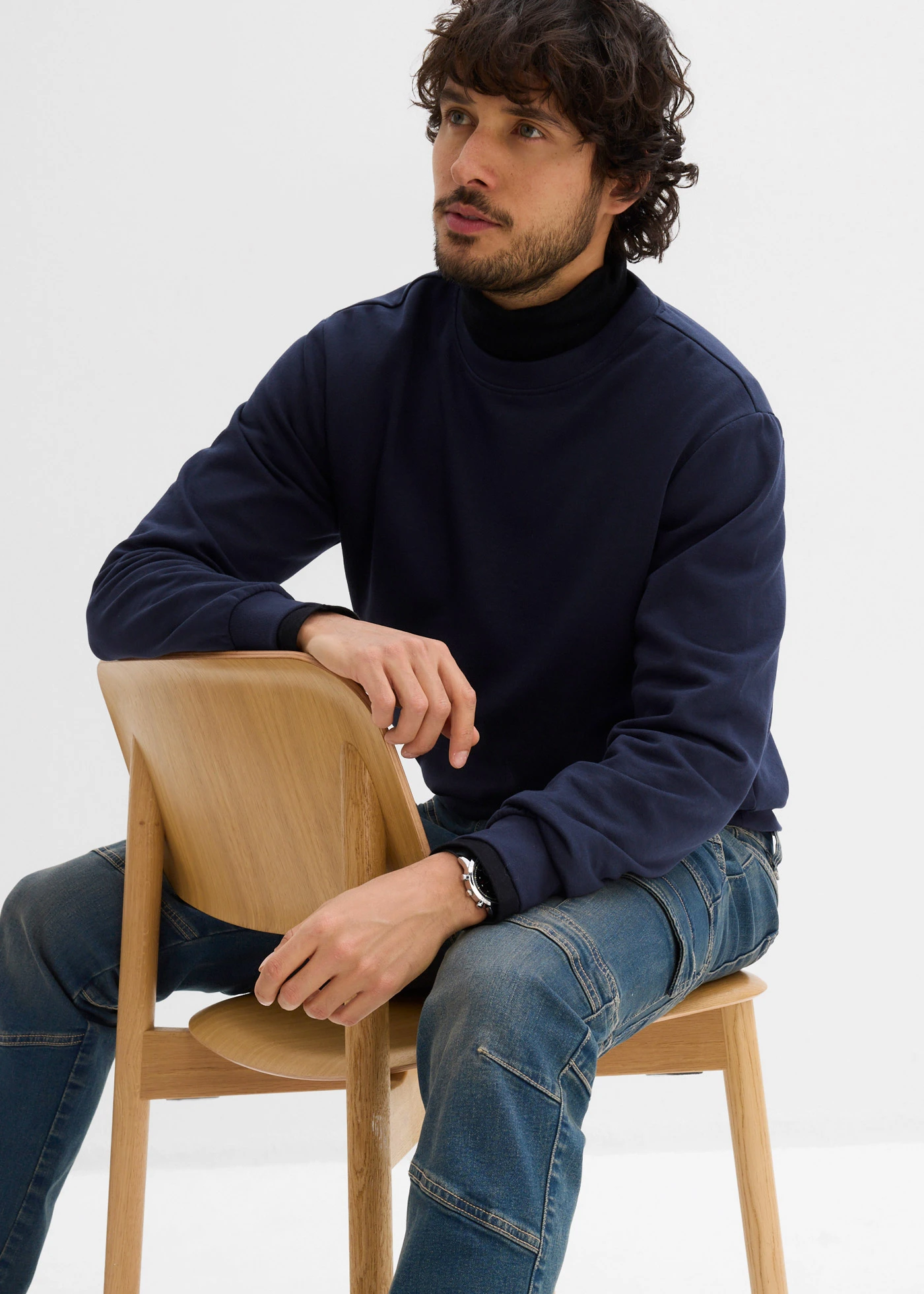 Jean droit extensible, poches cargo, regular • bleu denim-beige foncé used • Boutique bonprix