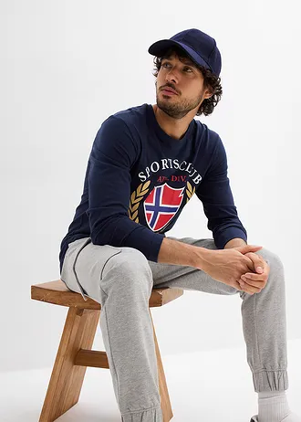 Longsleeve van puur katoen • donkerblauw met print • bonprix online shop