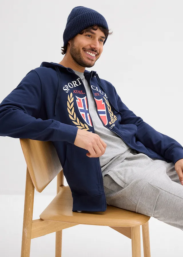 Sweat zippé à capuche, 100% coton • bleu foncé imprimé • product-page.page-title-suffix