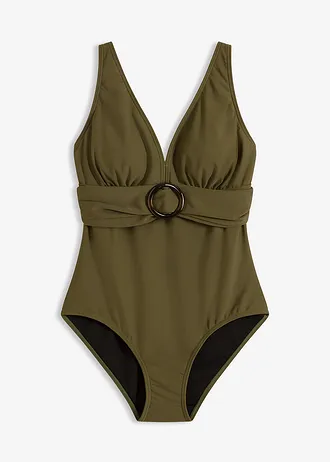 Maillot 1 pièce sculptant, maintien léger, encolure V • olive foncé • Boutique bonprix