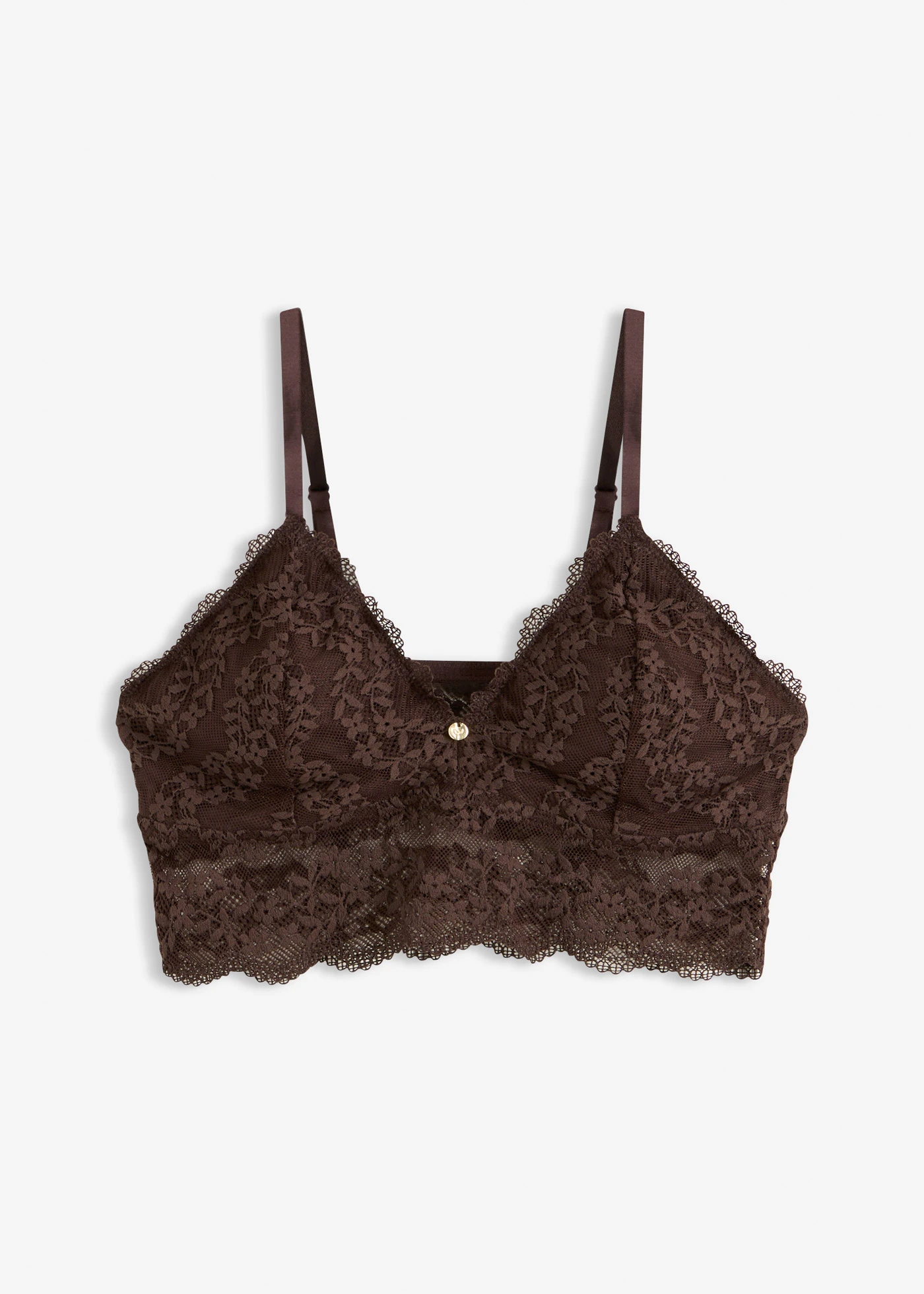 Biustonosz bustier bez fiszbinów, z kwiatową koronką • ciemnobrązowy • sklep bonprix