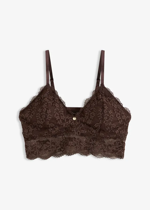Brassière sans armatures à dentelle florale • marron foncé • Boutique bonprix