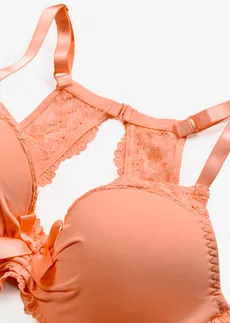 Biustonosz z usztywnianymi miseczkami z koronką w kwiaty • pastelowa papaja • sklep bonprix