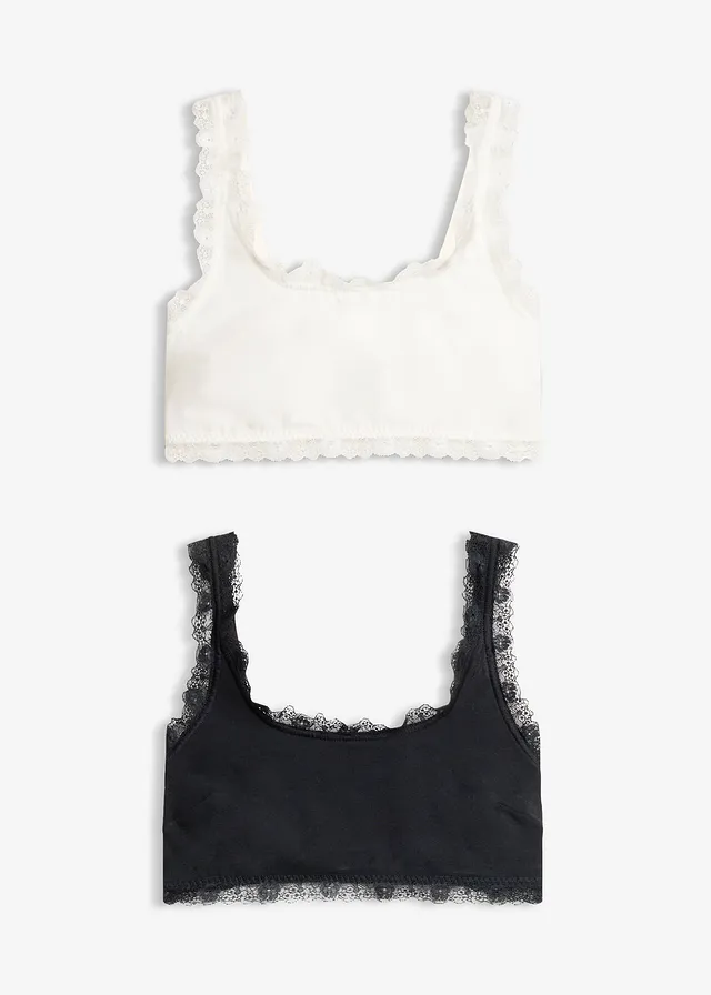Bralette met biologisch katoen en kant (set van 2)