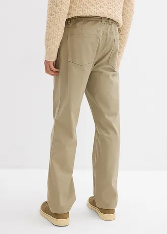 Spodnie ze stretchem relaxed fit z elastyczną gumką w talii, prosta nogawka • khaki • sklep bonprix