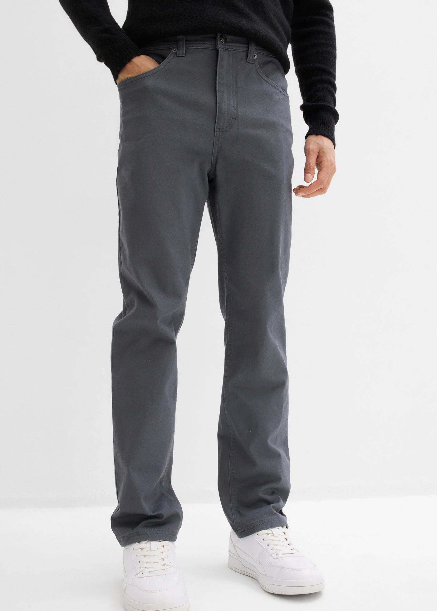 Pantaloni cu stretch Classic Fit, cu talie elastică, straight • gri închis • magazin bonprix