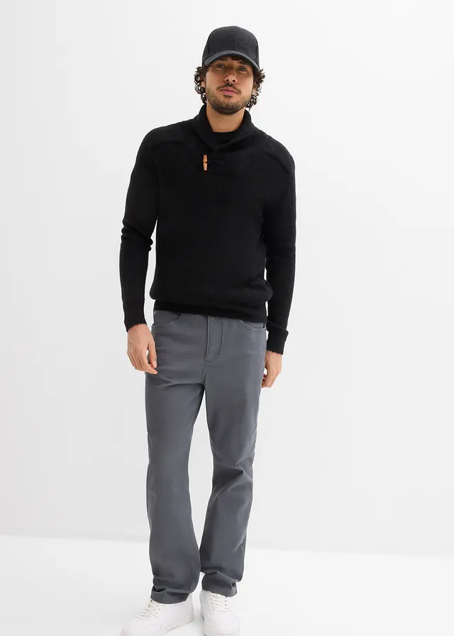 Classic fit stretchbroek met comfortabele tailleband, straight, Kleur: donkergrijs