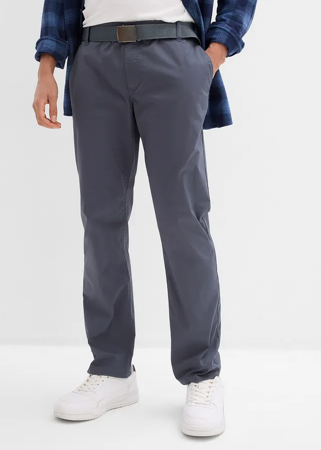 Regular fit stretch chino met comfortabele tailleband en riem, straight