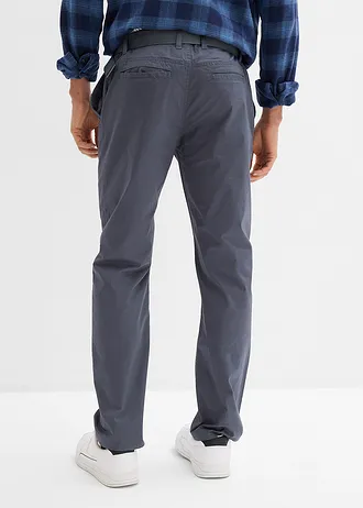 Regular fit stretch chino met comfortabele tailleband en met riem, straight, Kleur: donkergrijs