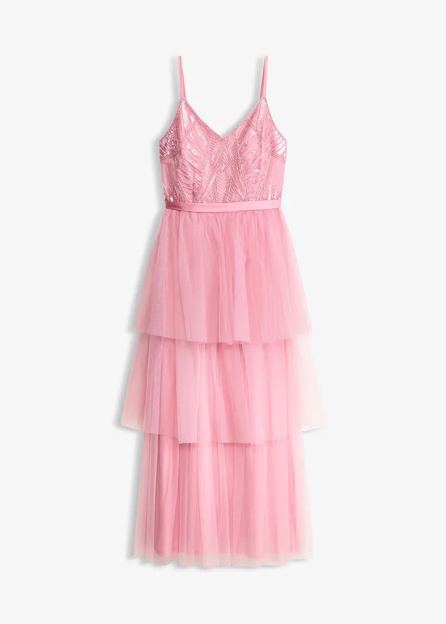 Robe de soirée avec haut en dentelle et jupe en tulle fin
