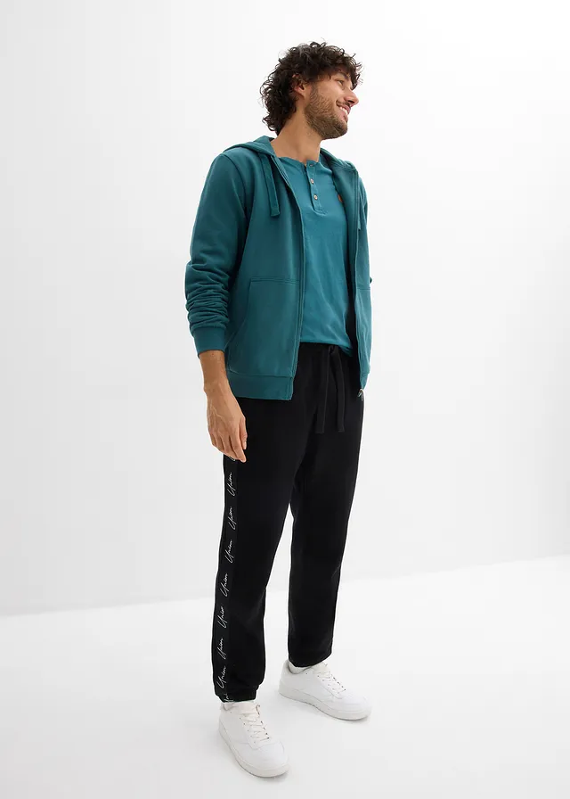 Pantalon de jogging 100% coton, loose, Couleur: noir