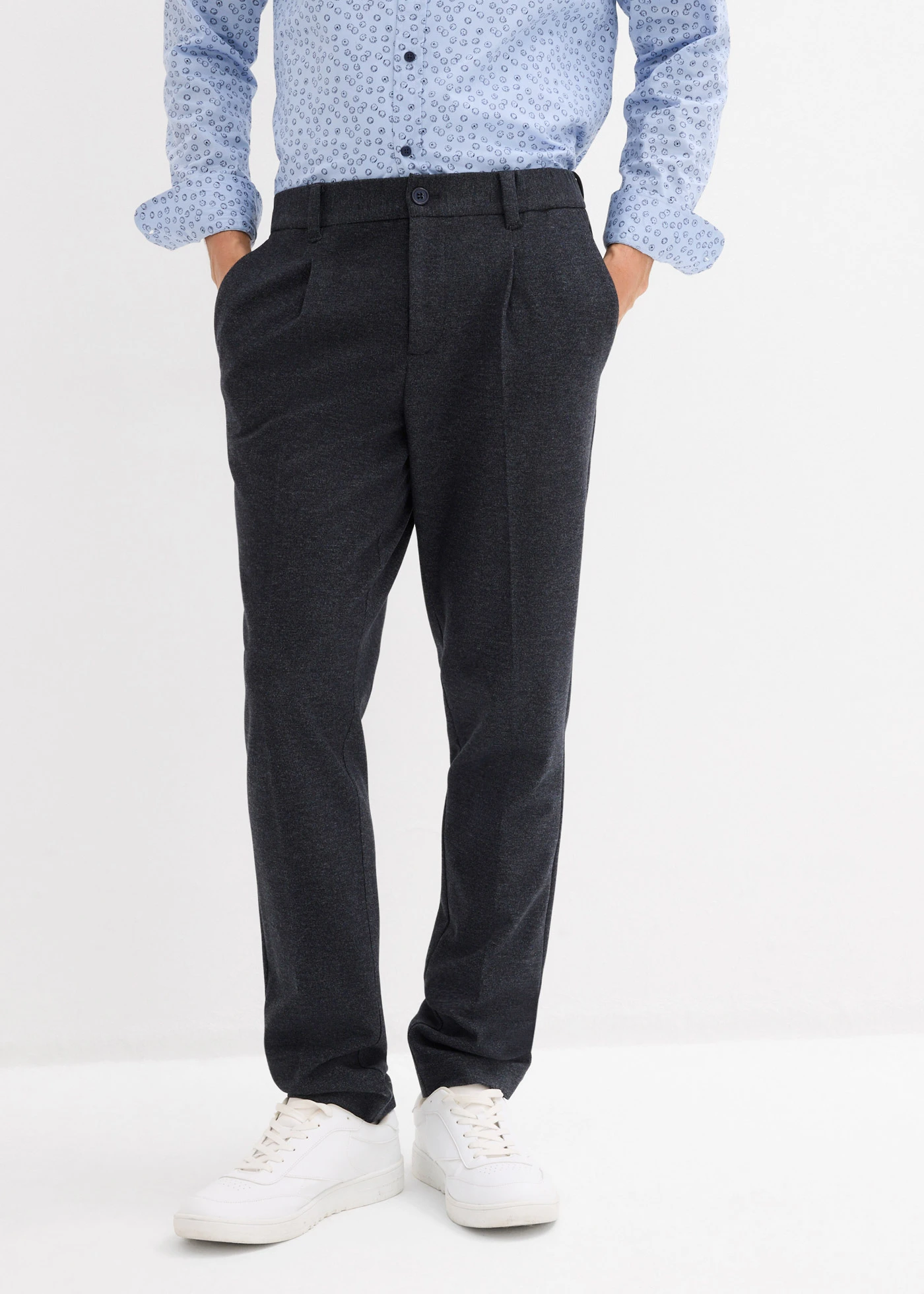 Elegante broek van comfort stretch met elastische band, Regular Fit • donkerblauw gemêleerd • bonprix online shop