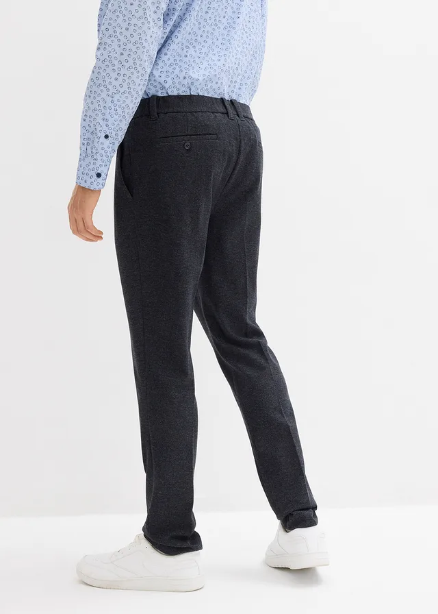 Tapered stretchpantalon met comfortband, regular fit, Kleur: donkerblauw gemêleerd
