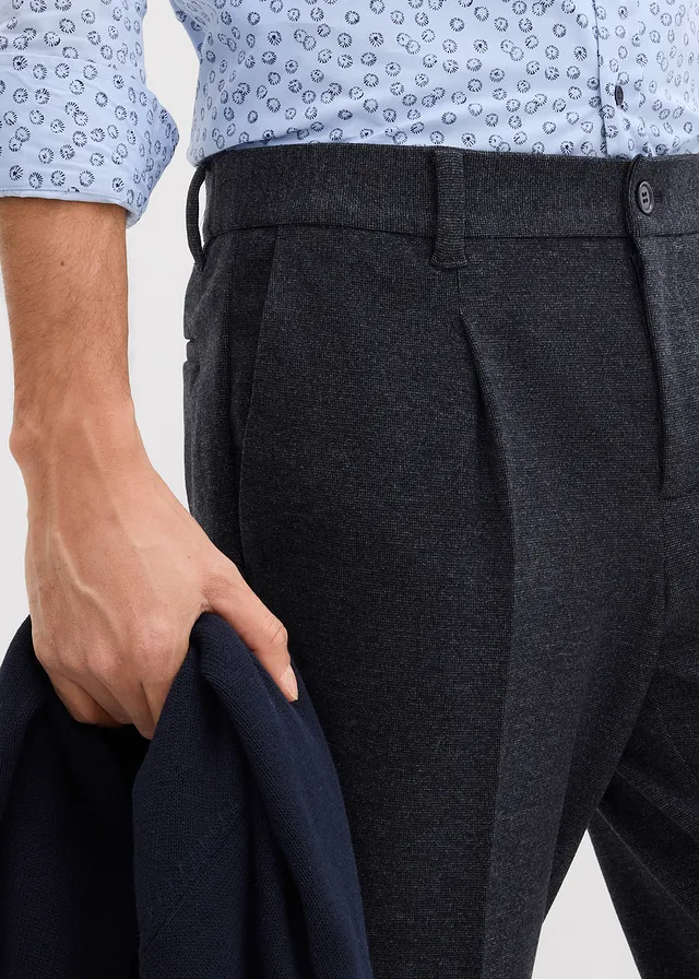 Tapered stretchpantalon met comfortband, regular fit • donkerblauw gemêleerd • product-page.page-title-suffix