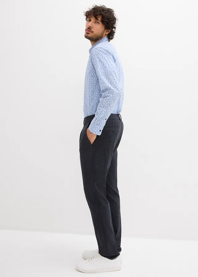 Tapered stretchpantalon met comfortband, regular fit • donkerblauw gemêleerd • product-page.page-title-suffix