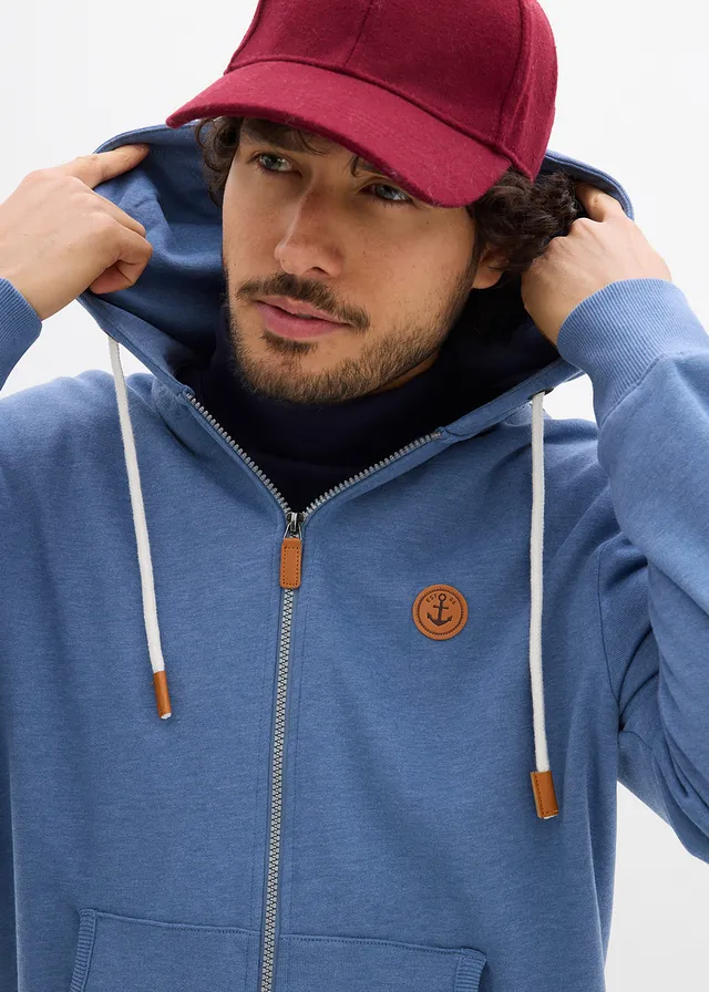 Sweat zippé à capuche et détails enduits • bleu jean chiné • product-page.page-title-suffix