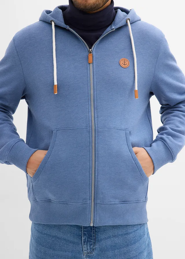 Sweatvest met capuchon en imitatieleleren details • jeansblauw gemêleerd • product-page.page-title-suffix