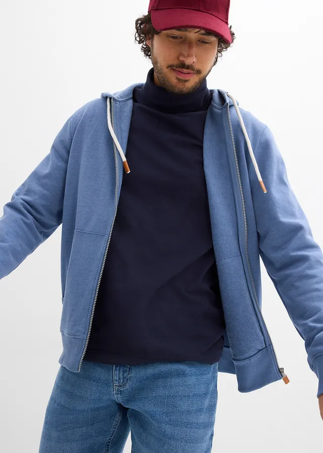 Sweat zippé à capuche et détails enduits • bleu jean chiné • product-page.page-title-suffix