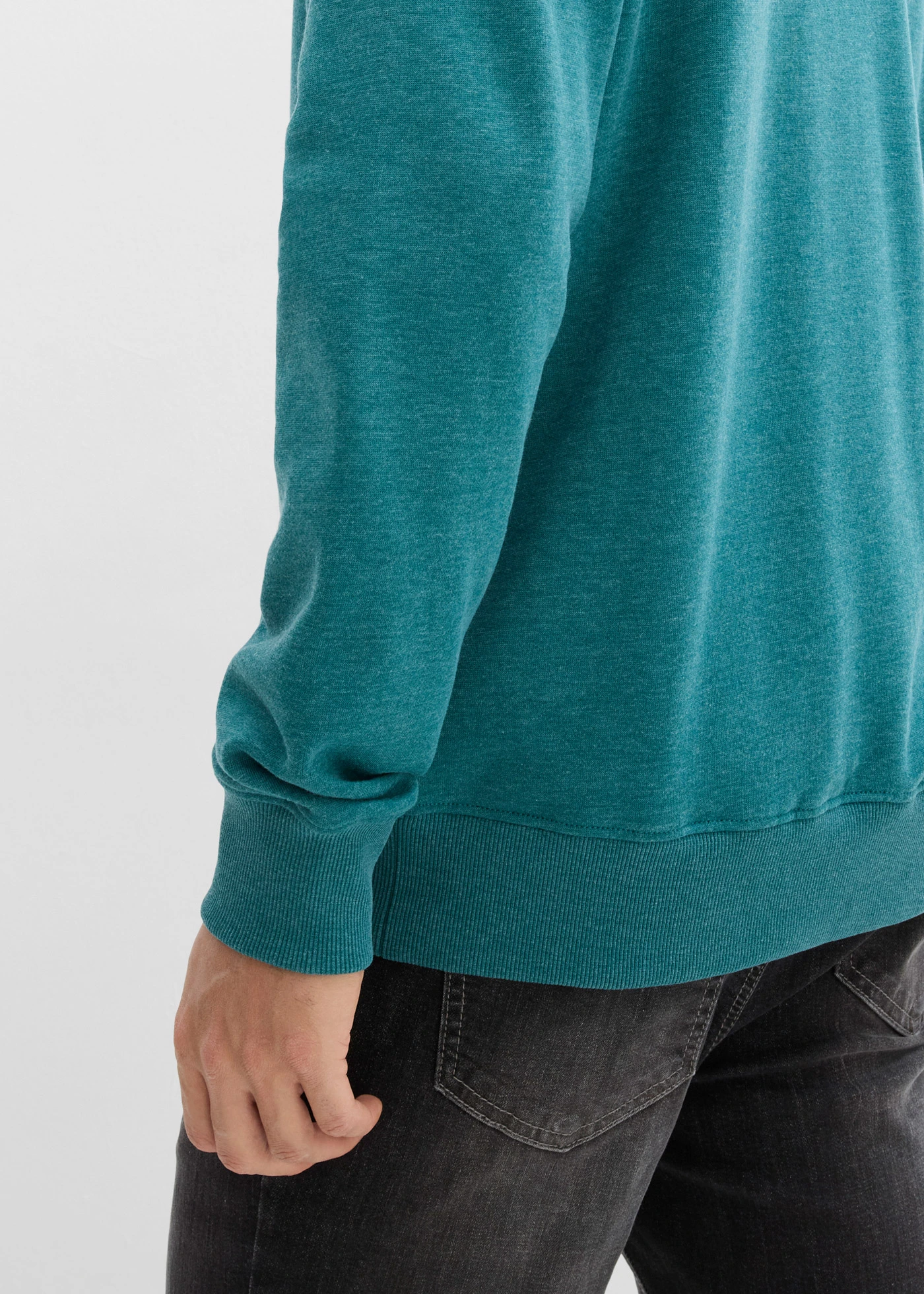 Sweatvest met opstaande kraag en imitatieleren details • petrol mêlee • bonprix online shop