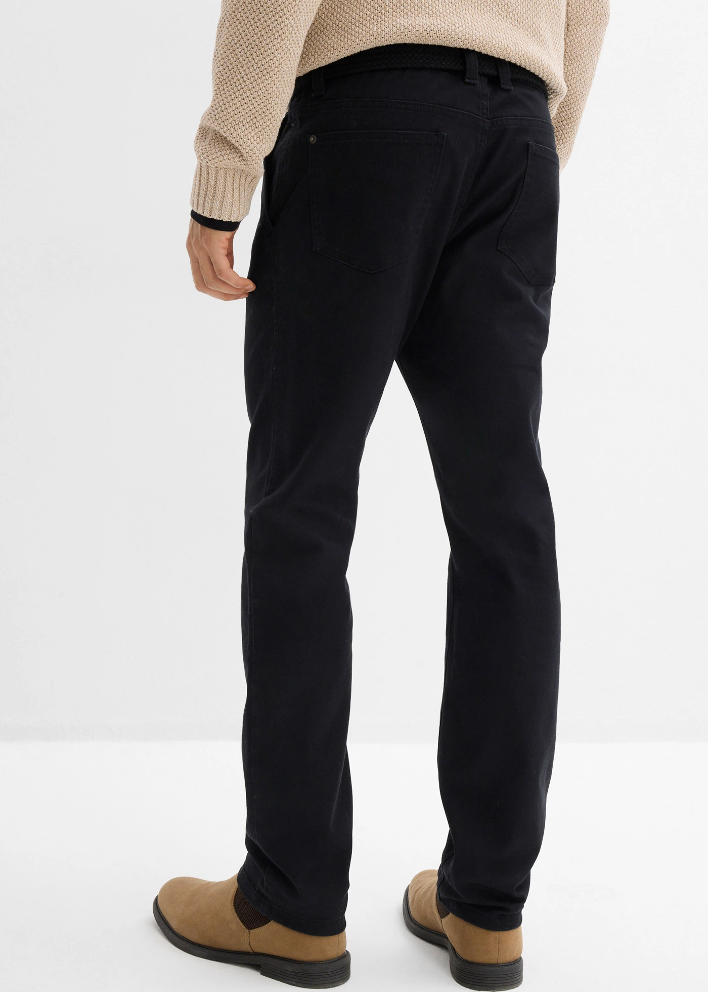 Pantaloni chino Regular Fit cu talie confortabilă și curea, drepți, cu stretch • negru • magazin bonprix