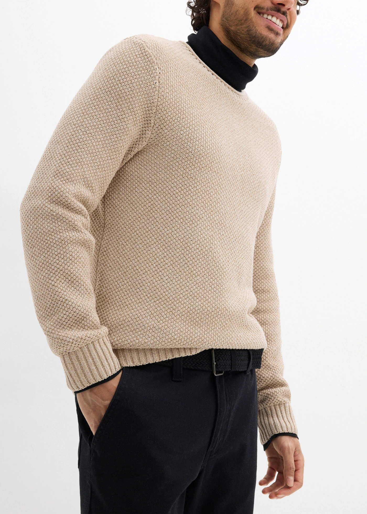 Regular fit chino met comfortband en riem, straight • zwart • bonprix online shop