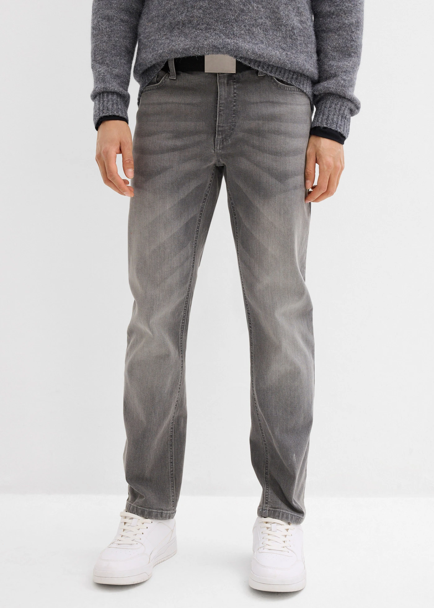 Regular fit jeans met riem, straight • grey denim • bonprix online shop
