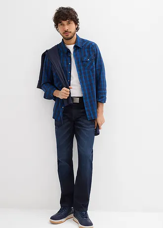 Dżinsy regular fit z domieszką stretchu, z paskiem, straight • granatowy denim • sklep bonprix