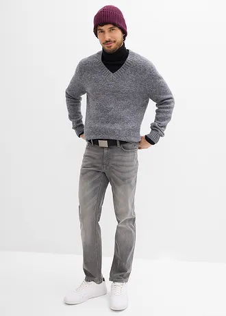 Dżinsy regular fit z domieszką stretchu, z paskiem, straight • szary denim • sklep bonprix