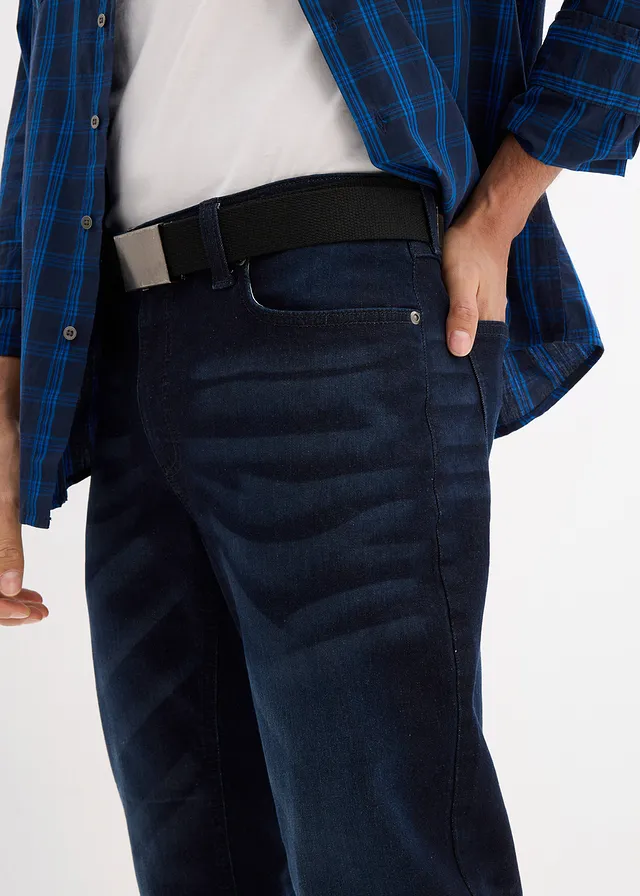 Jean extensible regular avec ceinture, droit • bleu foncé denim • product-page.page-title-suffix