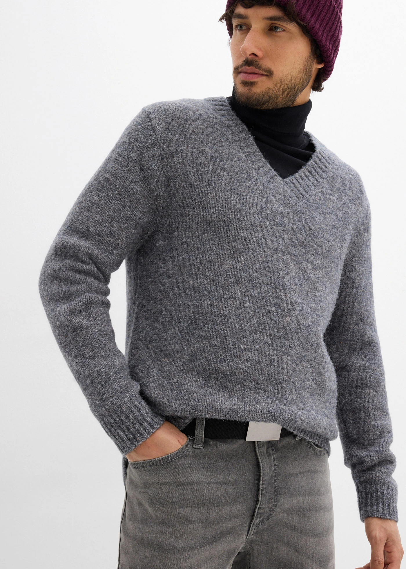 Blugi stretch cu curea, straight, Regular Fit • gri denim • magazin bonprix