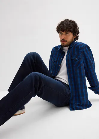 Dżinsy regular fit z domieszką stretchu, z paskiem, straight • granatowy denim • sklep bonprix