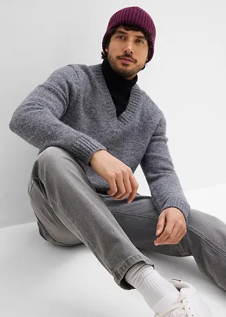 Dżinsy regular fit z domieszką stretchu, z paskiem, straight • szary denim • sklep bonprix