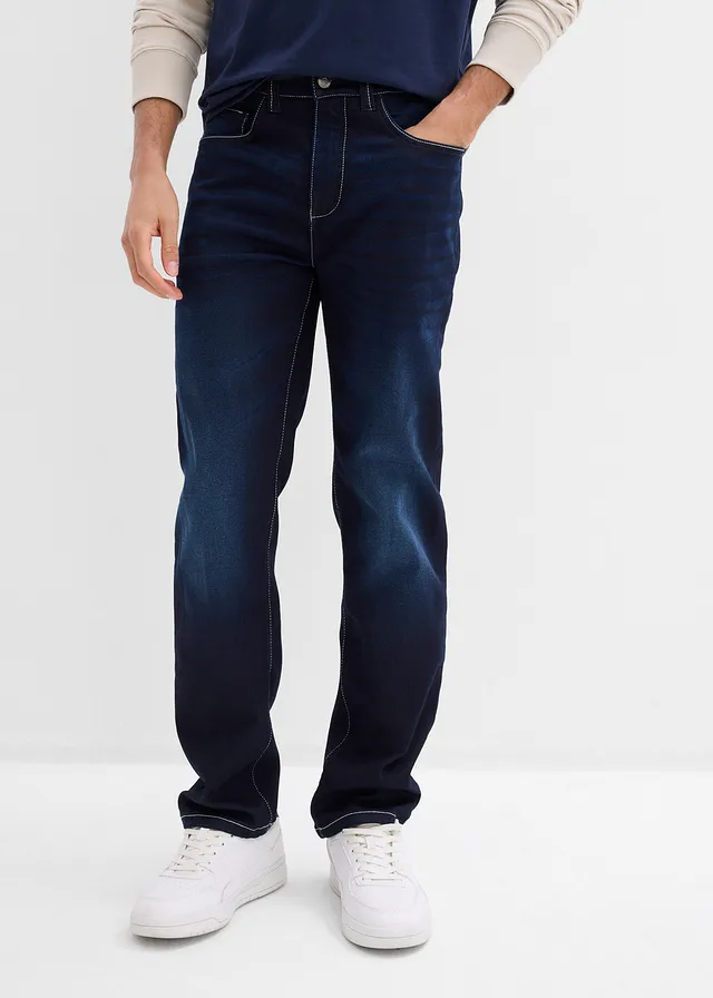 Classic fit jeans joggingbroek, straight, Kleur: donkerblauw denim